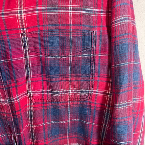 American Eagle Boyfriend Fit Red Blue Plaid Flannel Shirt Cotton Button Down L - Picture 5 of 9